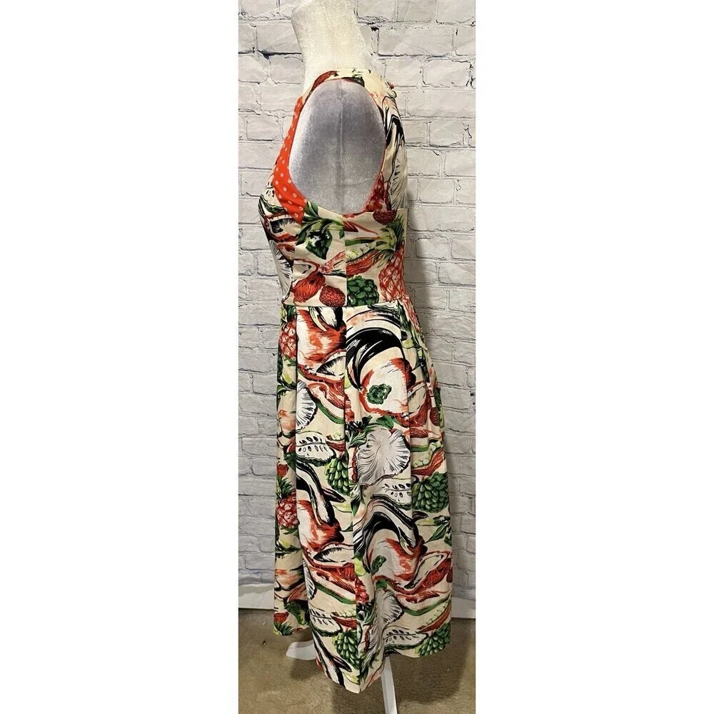 Eva Franco Mandy Dress Sz. 4 Pineapple Halter Cut Out Pleated Sleeveless Lined